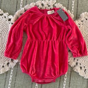 12M Miki Miette Hot Pink Velvet Long-Sleeve One-Piece NWT